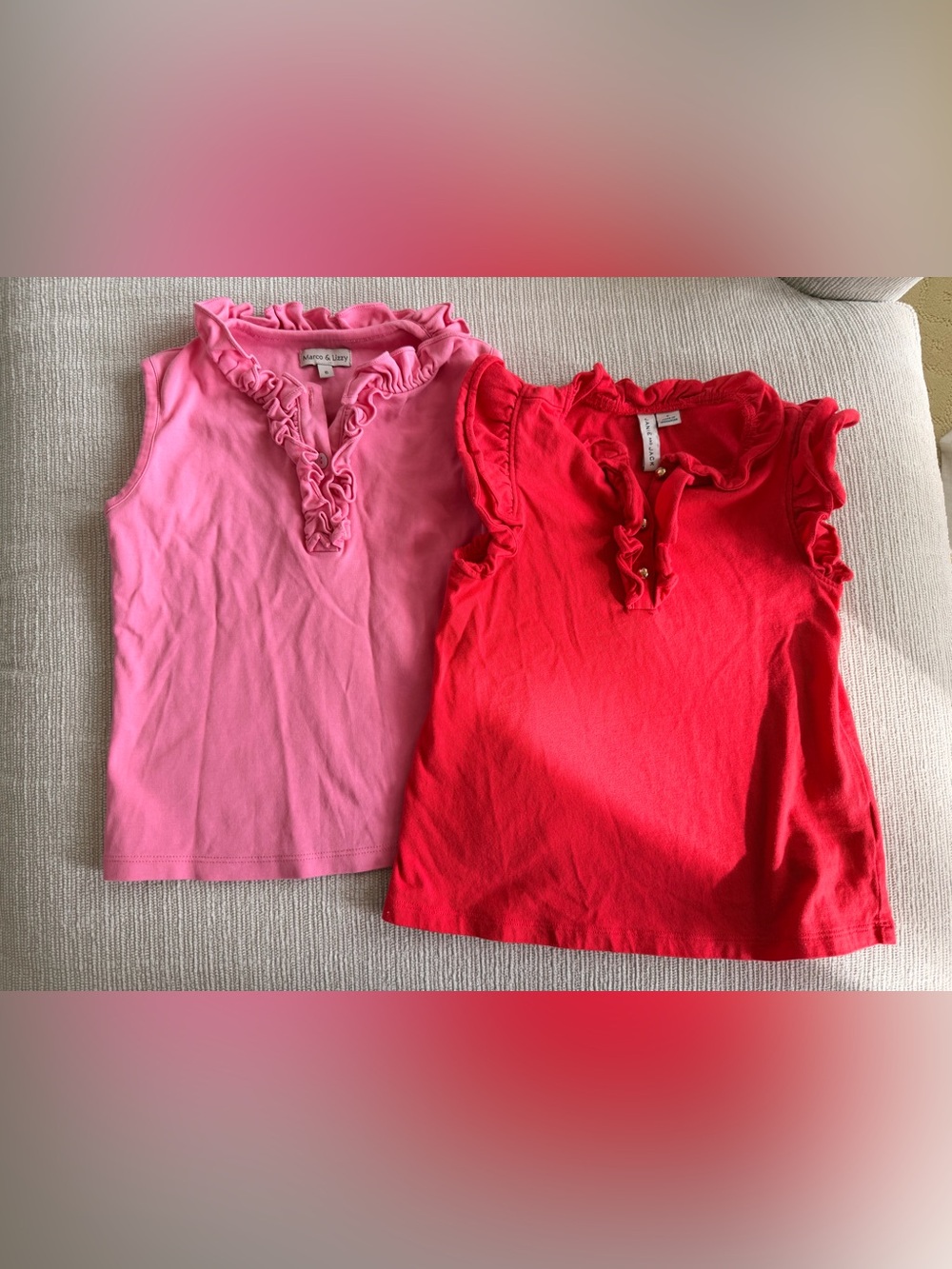 Bundle of Girls Ruffle V-Neck Tank Tops - Pink & Red with gold buttons 6